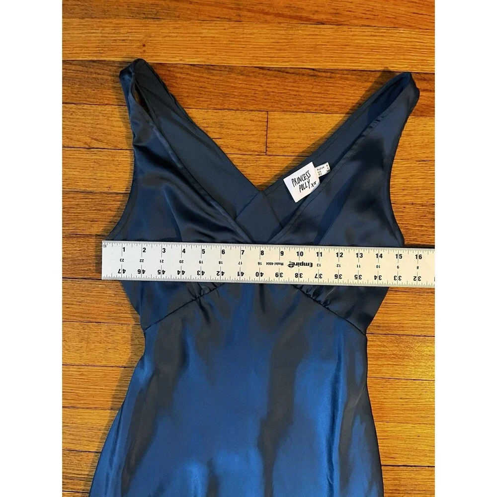 Princess Polly Blue Satin Slip Dress with Lace Trim Size 4